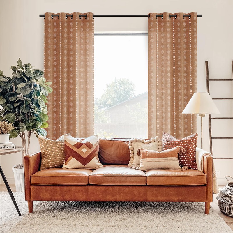 72 Inch Curtains,Sheer Semi Light Filtering Linen Terracotta Rust Boho