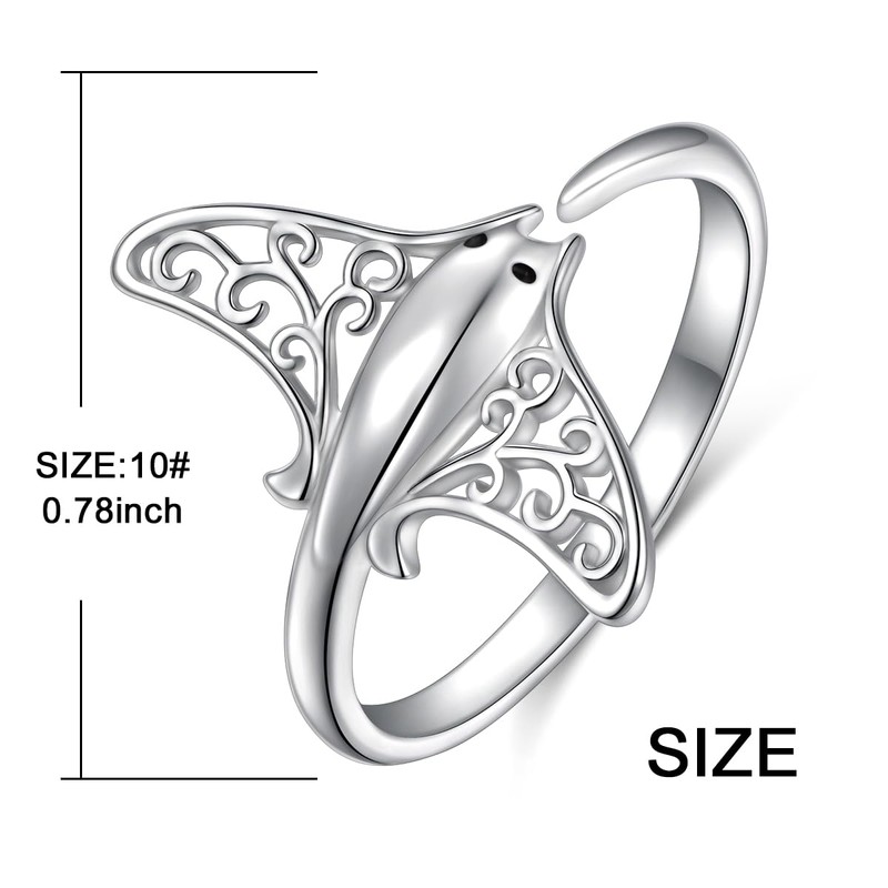 S925 Sterling Silver Stingray Sea Animal Open Ring Manta Ray