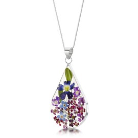 Shrieking Violet Real Flower Jewellery Sterling Silver Necklace for Women with Gift Box, Teardrop Pendant Necklaces for Mum, Wife, Girlfriend, Birthday, Mother's Day Gift, Valentine's Day