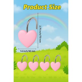 12PCS Decorative Heart Shower Curtain Hooks - Cute Pink Bathroom Accessories, Non-Rust Metal Hooks for Shower Curtain Rings, Easy Install Bathroom Decor for Women, Girls, Kids Room