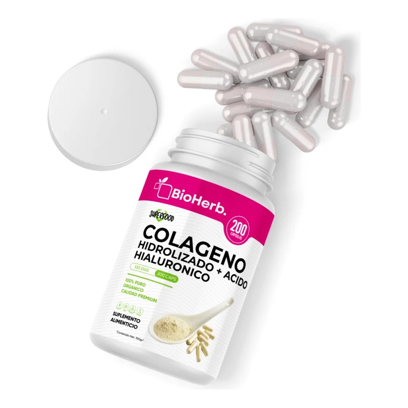 Colageno Hidrolizado + Acido Hialuronico - 180 Capsulas Sin Sabor