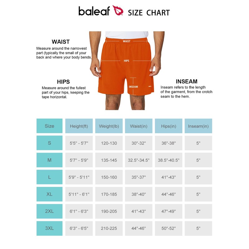 BALEAF Men's 5 Inches Running Athletic Shorts Zipper Pocket Orange