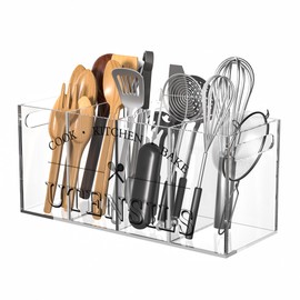 Hexsonhoma Clear Acrylic Utensil Holder for Kitchen Counter, Farmhouse Extra Large Utensil Holder for Countertop, Caddy Utensils Storage Organizer, Moisture-proof, 15.7x5.9x7.1 Inch