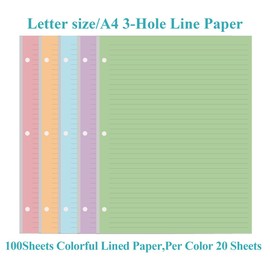 (3-Pack) Colorful 3 Hole Lined Paper - 300 Sheets/600 Pages Loose Leaf Paper Line Refills, Per Color 60 Sheets, 8.5" x 11"