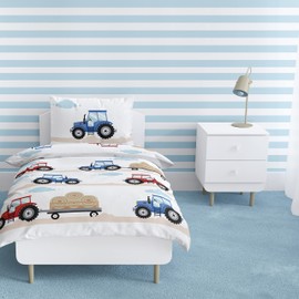 MTOnlinehandel TRAUMHELDEN Tractor Baby Bed Linen 135 x 100 cm Flannel/Flannelette 1 Pillowcase 40 x 60 cm + 1 Duvet Cover 100 x 135 cm, Tractor Vehicles, High-Quality Boys' Bedding with Zip