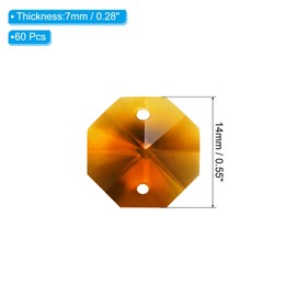 PATIKIL K9 Crystal Octagon Beads 2 Holes Pendants, 60 Pack 14mm Chandelier Prisms Parts Ornaments Hanging Beads for DIY Arts Crafts Decoration, Amber