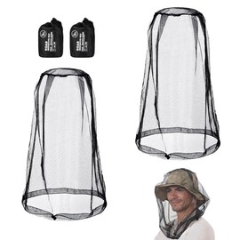 UQTUKO Mosquito Net Head, Pack of 2 Mosquito Net Head with Carry Bag, Mosquito Head Net, Mosquito Protection, Clothing Head Net, Face Mesh, Cap Cover for Outdoor, Camping, Hiking, Fishing