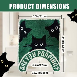 Funny Black Cat U Shaped Toilet Rug 24x20 Inch, Machine Washable Soft Plush Bath Mat, Electrostatic Flocking, Super Absorbent Quick Dry, Non Slip Bathroom Contour Rug for Toilet Base (Black Cat)