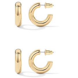 Claro Clivo 2 Pairs Yellow Gold Colored Lightweight Chunky Open Hoop Earrings For Women (20MM Hoop, 4.5MM Thickness, Stainless Steel Pin)