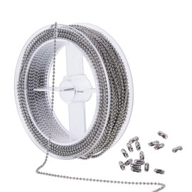 BENECREAT 1.5 mm 49 Feet / 15 m Stainless Steel Extension Bead Chain Adjustable Ball Chain with 50 Pieces Matching Connectors, Coil Packed