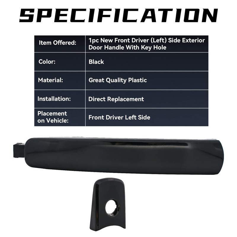 PLDDE Black Exterior Door Handle Front Driver Left Side Compatible