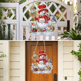 MXJSUA Christmas Snowman Animals Special Shaped Hanging Diamond Painting Art Kits for Adults, Crystal Rhinestone Acrylic Gem Art Pendant Ornaments Kit for Home Decor and Gift 7.57 * 7.79 Inch