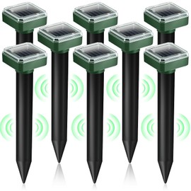 2026 Upgraded 8 Pack Solar Mole Repellent Ultrasonic Gopher Repellent Stakes for Yard,IP65 Waterproof Outdoor Rodent Repeller to Keep Moles Gophers Voles Groundhogs Chipmunks Snakes Away from Lawn