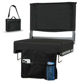 Stadium Seats with High Back Support Bleacher Chairs with 18.5in Adjustable Back and Wide Thick 3in Foam Cushion Portable Folding Bleacher Chair Includes Shoulder Strap and Cup Holderr Black 2 pcs