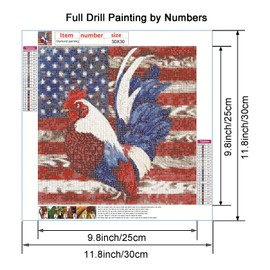 VISIAIP 5D Diamond Art Painting Kits for Adults Rooster National Flag DIY Round Diamond Art Kits Patriotic Animals Picture Art for Home Wall Decor,11.8x11.8 inch