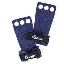 KAYANA 3 Hole Leather Gymnastics Hand Grips - Palm Protection and Wrist Support for Cross Training, Kettlebells, Pull ups, Weightlifting, Chin ups, Workout, & Exercise (Youth Blue, Medium)
