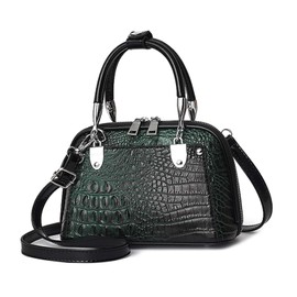 NICOLE & DORIS Retro Handbag for Women Classic Crocodile Crossbody Bag PU Leather Shoulder Bag Top Handle Bags with Two Zippers Green