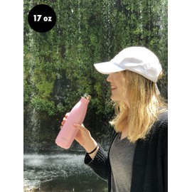 MIRA 2 Pack 17 Oz Cola Shaped Insulated Stainless Steel Water Bottle - Double Walled Vacuum Insulated Thermo Flask - Metal Sports Bottle - Rose Pink & Hawaiian Blue