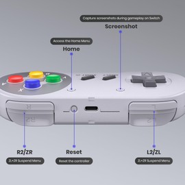 Wireless SNES Controller, mit 2.4GHz USB Empfänger für SNES Empfänger, kompatibel mit Switch/Switch OLED/Windows PC/MAC OS/Raspberry Pi/SNES Konsole, 2-Pack Multi-color