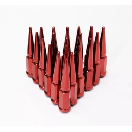 TJF AUTO 24PC RED 14X2 CONICAL SEAT SPIKE LUG NUT 4.5'' FIT F150 NAVIGATOR EXPEDITION