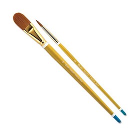 Creative Mark Qualita Golden Taklon Long Handle Paint Brush for Acrylics, Oils, Fine Art, Heavy Bodied Media - Single Brush - [Round - Size 12]