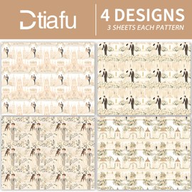 Dtiafu Wedding Wrapping Paper 12 Sheets White Beige Bridal Shower Gift Wrap for Girls Women Wedding Engagement Birthday - 20 x 28 Inch Per Sheet