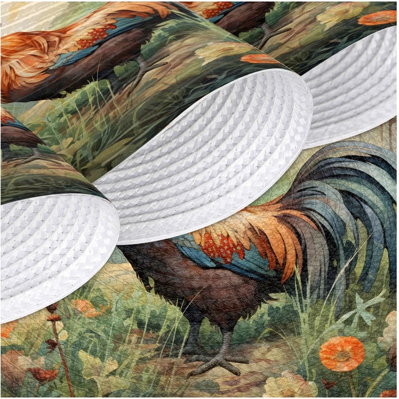 Round Braided Placemats Set of 6 Beautiful Rooster Table Mats