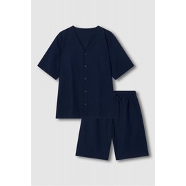 JAJU [JAJU] Men's Seersucker V-neck 5/10 sleeve Pajama Set_Navy
