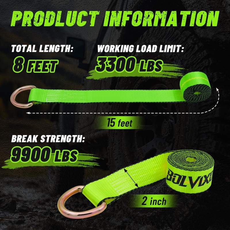 Bolvixor 8 Pack 2" x 96" Lasso Strap - 9900LBS