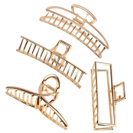 Hair Clips for Women, ICEBLUEOR 4 Styles Metal Big Hair Claw Clips for Thick Long Hair, Large Jaw Grip Clips, Butterfly Non-Slip Hair Clips Clamps with Teeth, Gold