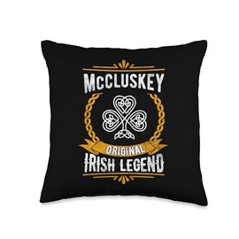 McCluskey Irish Legend Vintage Shamrock Family Name Throw Pillow