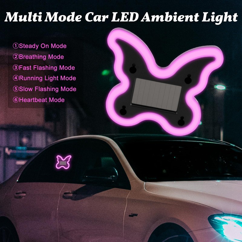 Car Light LED Ambient Solar Lights Butterfly Lamp -Powered Heart-Shaped