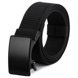 SUMGOYS Men's Belt Without Holes, Adjustable Nylon Fabric Belt The Outdoor Business Work Belt Fits Anywhere, 001-Black