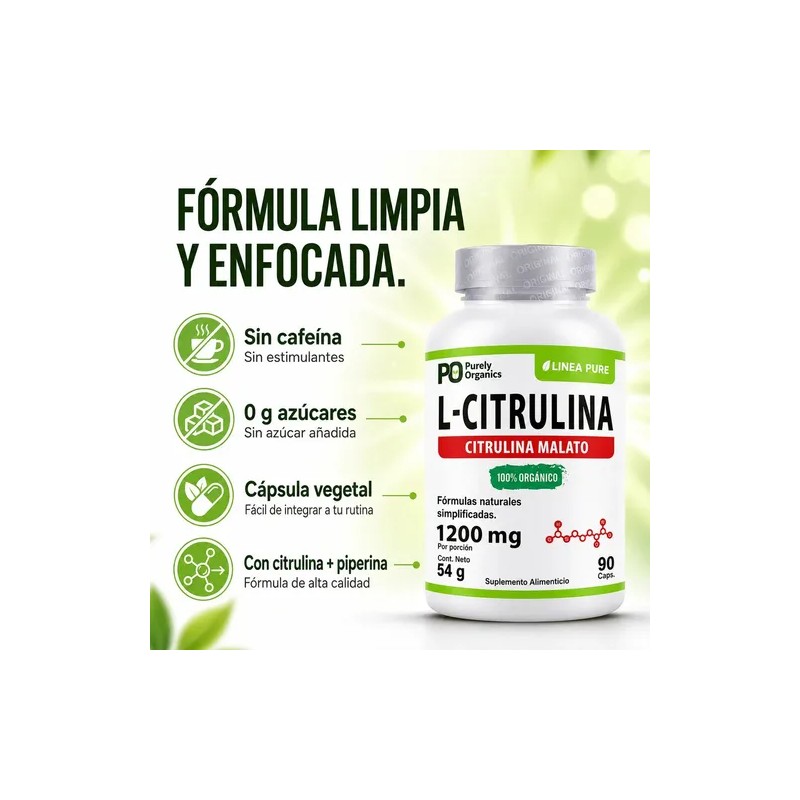 Citrulina Pure 1200mg Energía Rendimiento Recuperación Cápsulas Purely Organics
