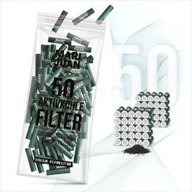 Mari & Juan 50 Activated Carbon Filters Slim I 5.9 mm Thin Filter with Activated Carbon Coconut Based Pack of 50 in Green I Lower Smoke Feeling