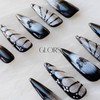[GLORS] Stiletto Press-On Nails, Black and Silver Butterfly Design, 10