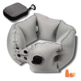MULIHOMII Ultral Portable Pocket Inflatable Travel Pillow for Airplane and Train, 360° Adjustable Surrounding Flying Neck Pillows, Travel Neck Pillow Set with Earplugs (Extral Large, Grey)