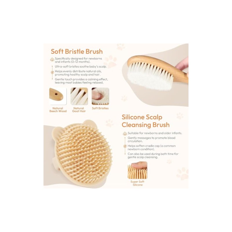 Cepillo para Cabello Bebe 4 Piezas, Peine para Bebe