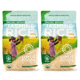 Lotus Foods Organic Brown Jasmine Rice - Whole Grain Jasmine Rice, Gluten Free Brown Rice, Organic Rice, Long Grain Asian Sticky Rice, Quick Cook Rice in Bulk, Gluten Free - 30 Oz (Pack of 2)