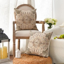 Artoid Mode Boho Bohemia Style Vintage Beige Cushion Covers Set of 2 45 x 45 cm Seasonal Decorative Cushion Cover Couch Living Room Decoration