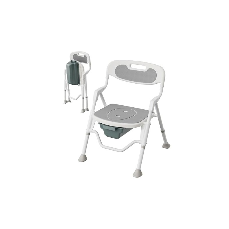 Foldable Shower Chair with Commode for Seniors, 400 lb, Gray