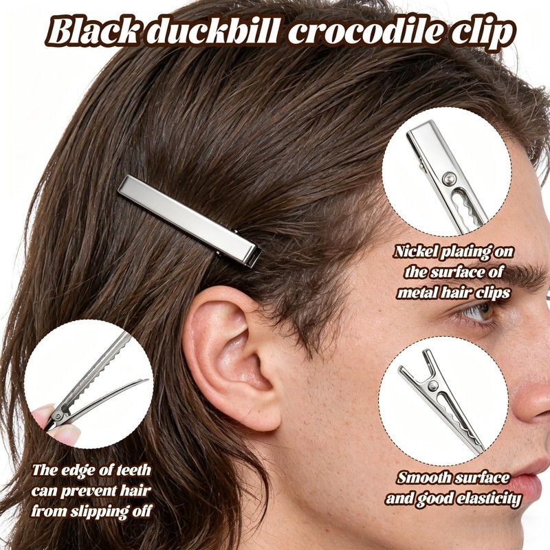 Hair Clips for Men Men's Hair Clip 10pk Silver Non