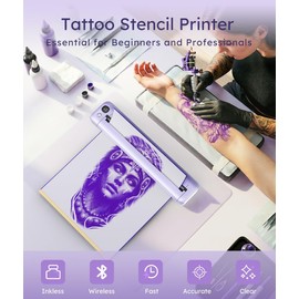 Rongta - Impresora de plantillas de tatuaje, impresora térmica inalámbrica F81S con 5 piezas de papel de transferencia, compatible con teléfono/tablet/PC/portátil, impresora de tatuajes Bluetooth para