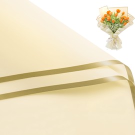 WRAPAHOLIC 20 Sheets Flower Wrapping Paper - 22.4 x 22.4 inch Gold Trim Yellow Water-Resistant Floral Bouquet Wrapping Paper, Florist Supplies Packaging Paper for Wedding Birthday Gift DIY