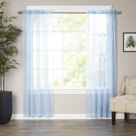 Elegant Comfort Luxury Sheer Curtains, Window Treatment Curtain Panels with Rod Pocket for Kitchen, Bedroom and Living Room, Set of 2, 60" x 84" Long, Light Blue