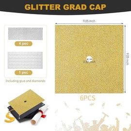 YENKEN 2025 Graduation Cap Decorations kit Graduation Cap Topper Blank, 6Pcs Glitter Cardstock and 2 Pcs Gemstone Border Stickers for DIY Grad Cap Decorations (CA/US, Alpha, Medium,)