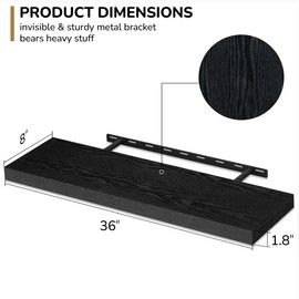 Fun Memories 36 Inch Floating Shelves - Deep Rustic Black Wooden Wall Shelves - Extra Deeper & Thicker Wall Mounted Storage Shelf for Bedroom, Kitchen, Farmhouse - 2 Pack, Rustic Black