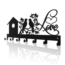 Metal Key Holder, Wall Mounted Key Hooks, Key Holder for Wall, Key Organizer Rack with 7 Hooks, Key Hanger Decor for Kitchen, Entryway, Hallway, Bedroom, Doorway (House Bird 12IN)