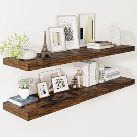 Vivelove 12" Deep Floating Shelves 47.2" Long, Wall Shelves for Living Room Bedroom Bathroom Kitchen Laundry Room, Farmhouse Rustic Shelves for Home Decor, 47.2" X 12" X 2" Set of 2, Rustic Brown