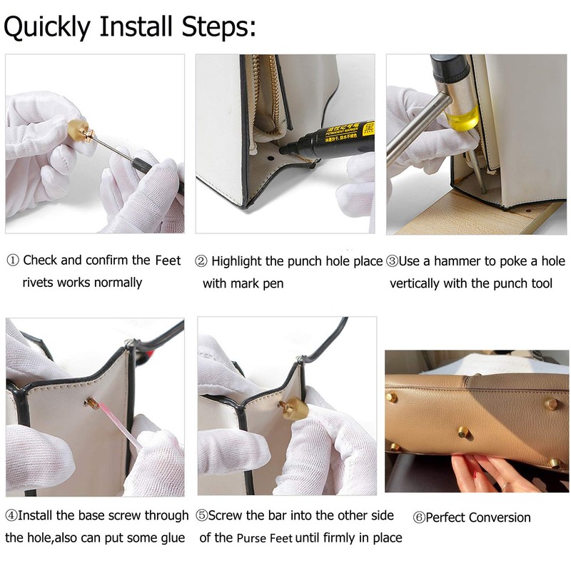 Handbag Purse Feet, Metal Brass Studs Screw-Back Feet for Purses,Totes